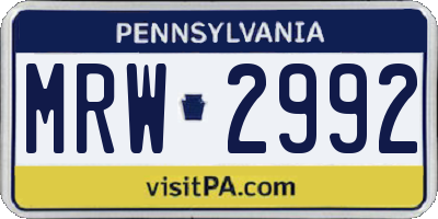 PA license plate MRW2992