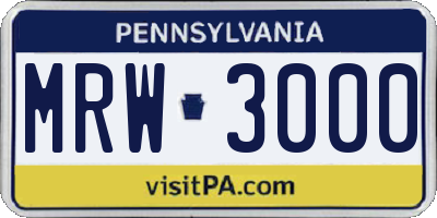 PA license plate MRW3000