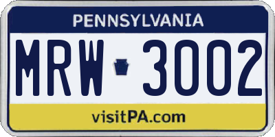PA license plate MRW3002