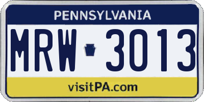 PA license plate MRW3013