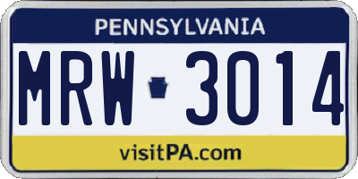 PA license plate MRW3014