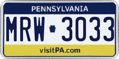 PA license plate MRW3033