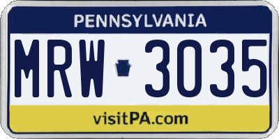 PA license plate MRW3035