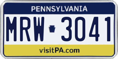 PA license plate MRW3041