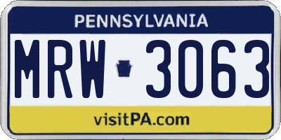 PA license plate MRW3063
