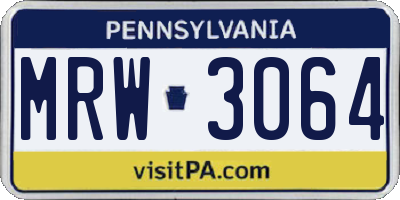 PA license plate MRW3064
