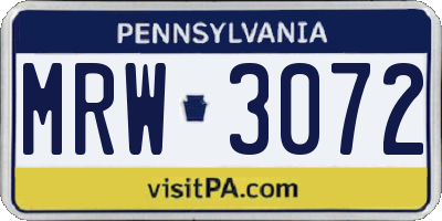 PA license plate MRW3072