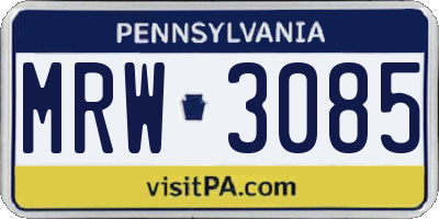 PA license plate MRW3085
