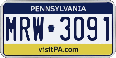 PA license plate MRW3091