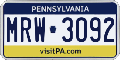 PA license plate MRW3092