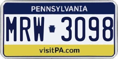 PA license plate MRW3098