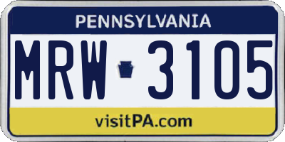 PA license plate MRW3105