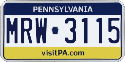 PA license plate MRW3115
