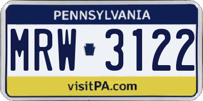 PA license plate MRW3122