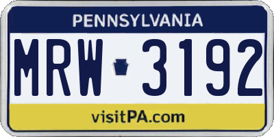 PA license plate MRW3192