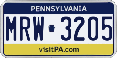 PA license plate MRW3205