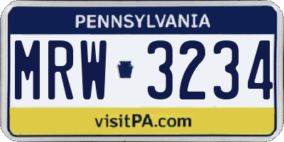 PA license plate MRW3234