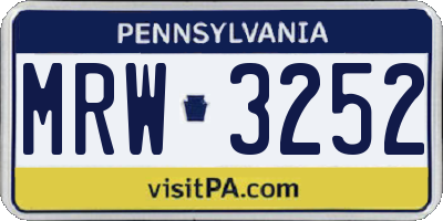 PA license plate MRW3252