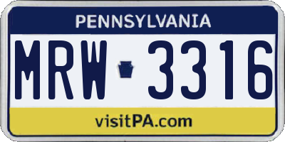 PA license plate MRW3316