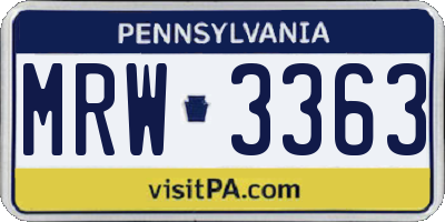 PA license plate MRW3363