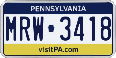 PA license plate MRW3418