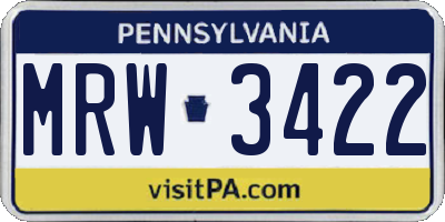 PA license plate MRW3422