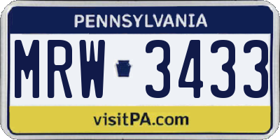 PA license plate MRW3433