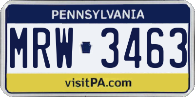 PA license plate MRW3463