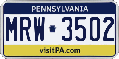 PA license plate MRW3502