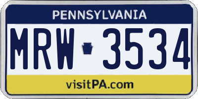 PA license plate MRW3534