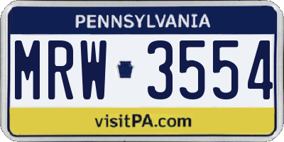 PA license plate MRW3554