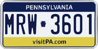 PA license plate MRW3601