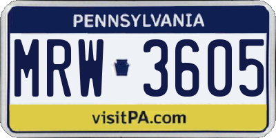 PA license plate MRW3605