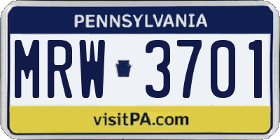 PA license plate MRW3701