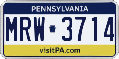 PA license plate MRW3714