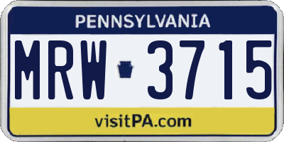 PA license plate MRW3715