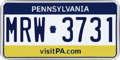 PA license plate MRW3731