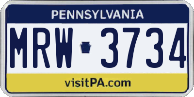 PA license plate MRW3734