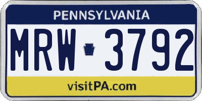 PA license plate MRW3792
