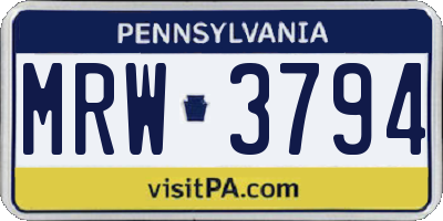 PA license plate MRW3794