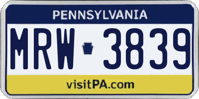 PA license plate MRW3839