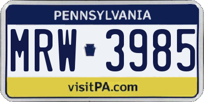 PA license plate MRW3985