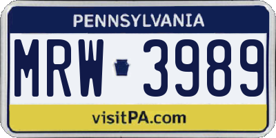 PA license plate MRW3989