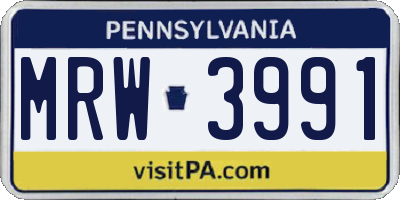 PA license plate MRW3991
