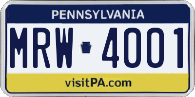 PA license plate MRW4001