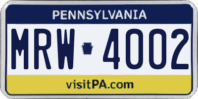 PA license plate MRW4002