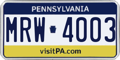 PA license plate MRW4003