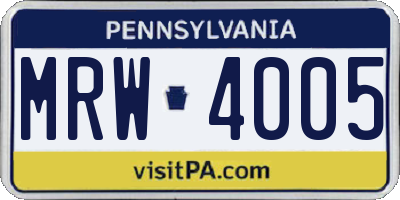 PA license plate MRW4005