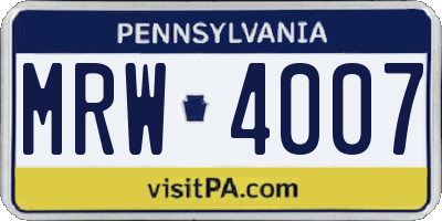 PA license plate MRW4007