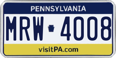 PA license plate MRW4008